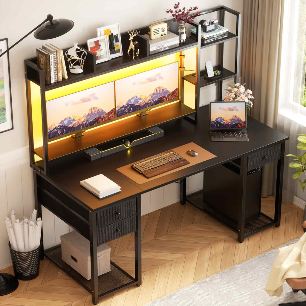 55'' Computer Desk with Hutch Storage