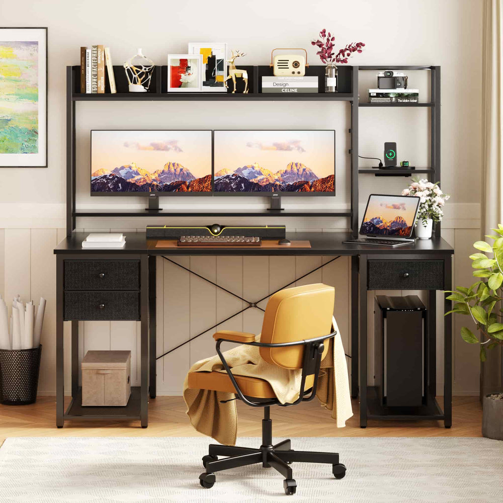 55'' Computer Desk with Hutch Storage