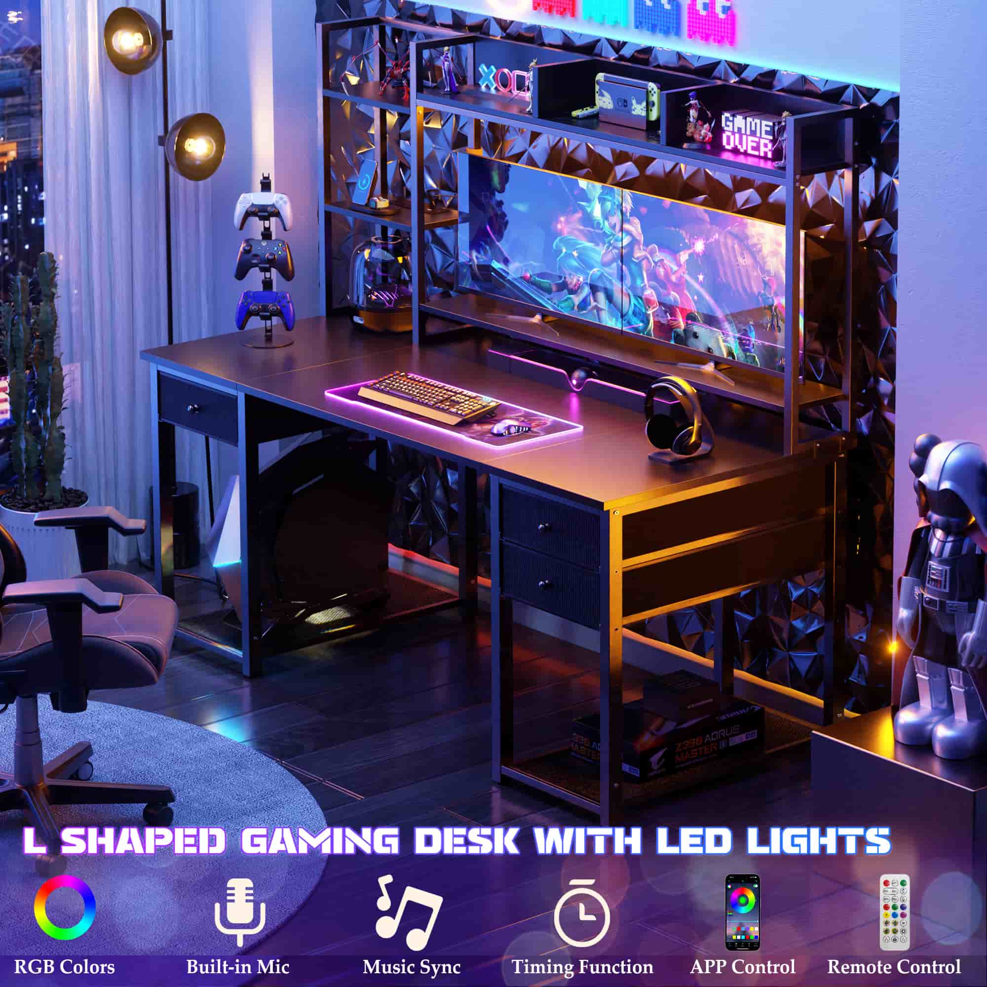 55'' Computer Desk with Hutch Storage