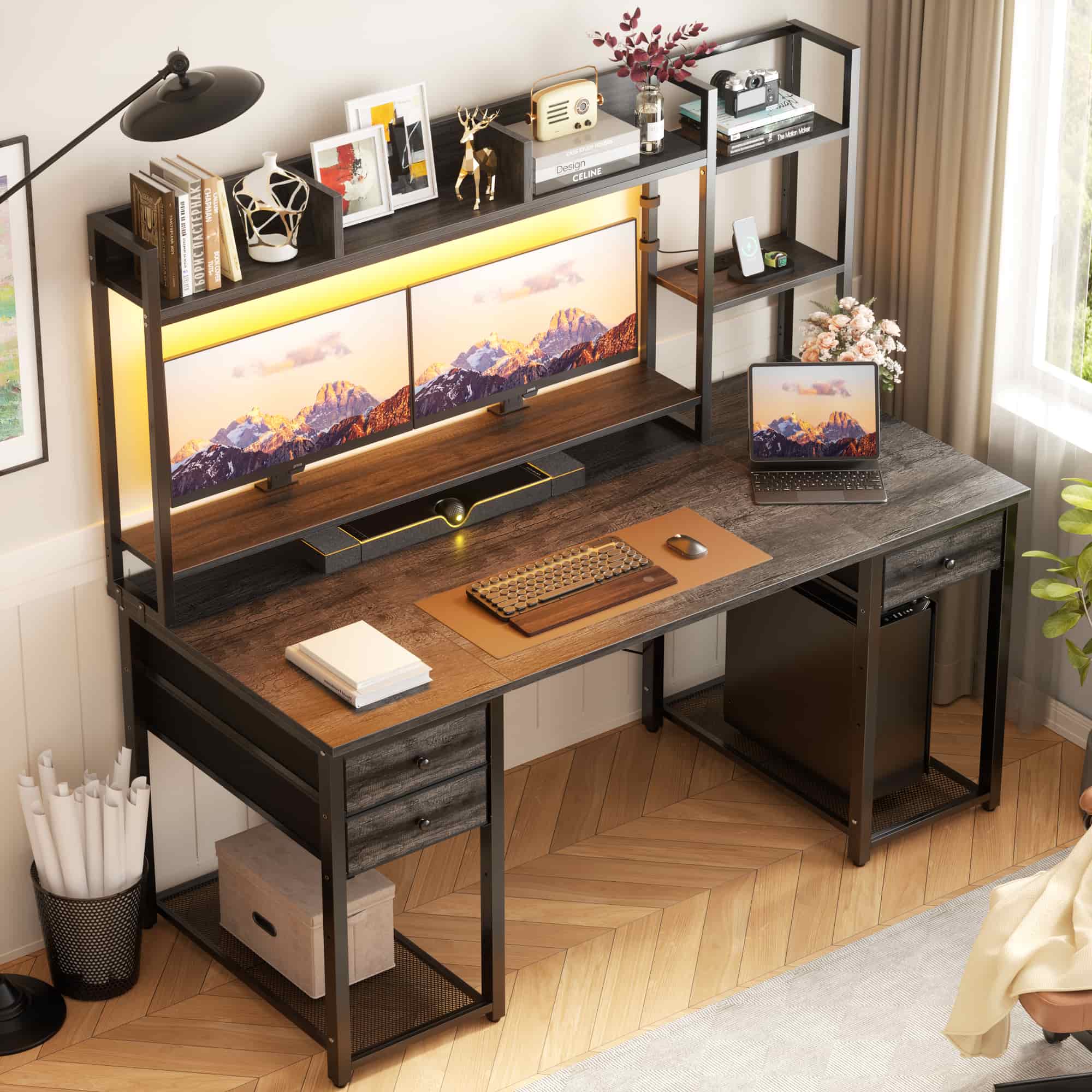 55'' Computer Desk with Hutch Storage
