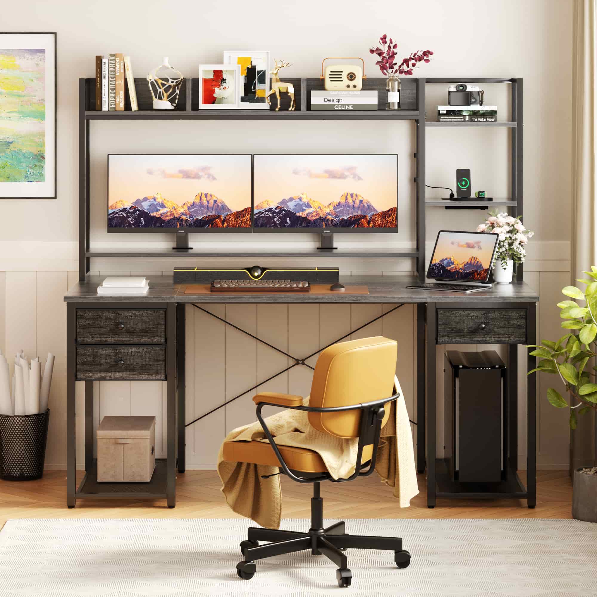 55'' Computer Desk with Hutch Storage