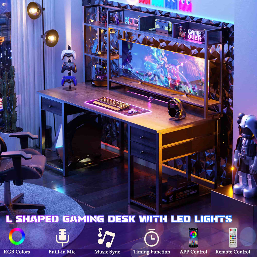 55'' Computer Desk with Hutch Storage