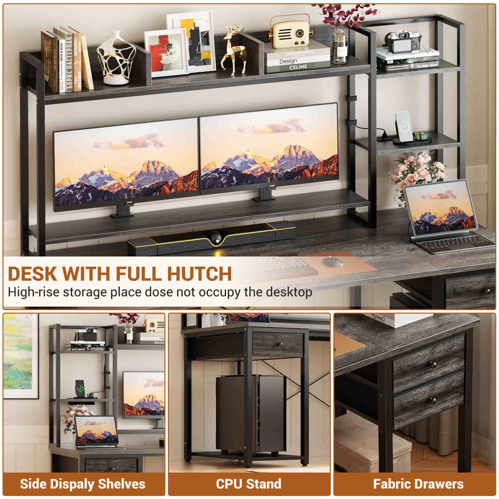 55'' Computer Desk with Hutch Storage