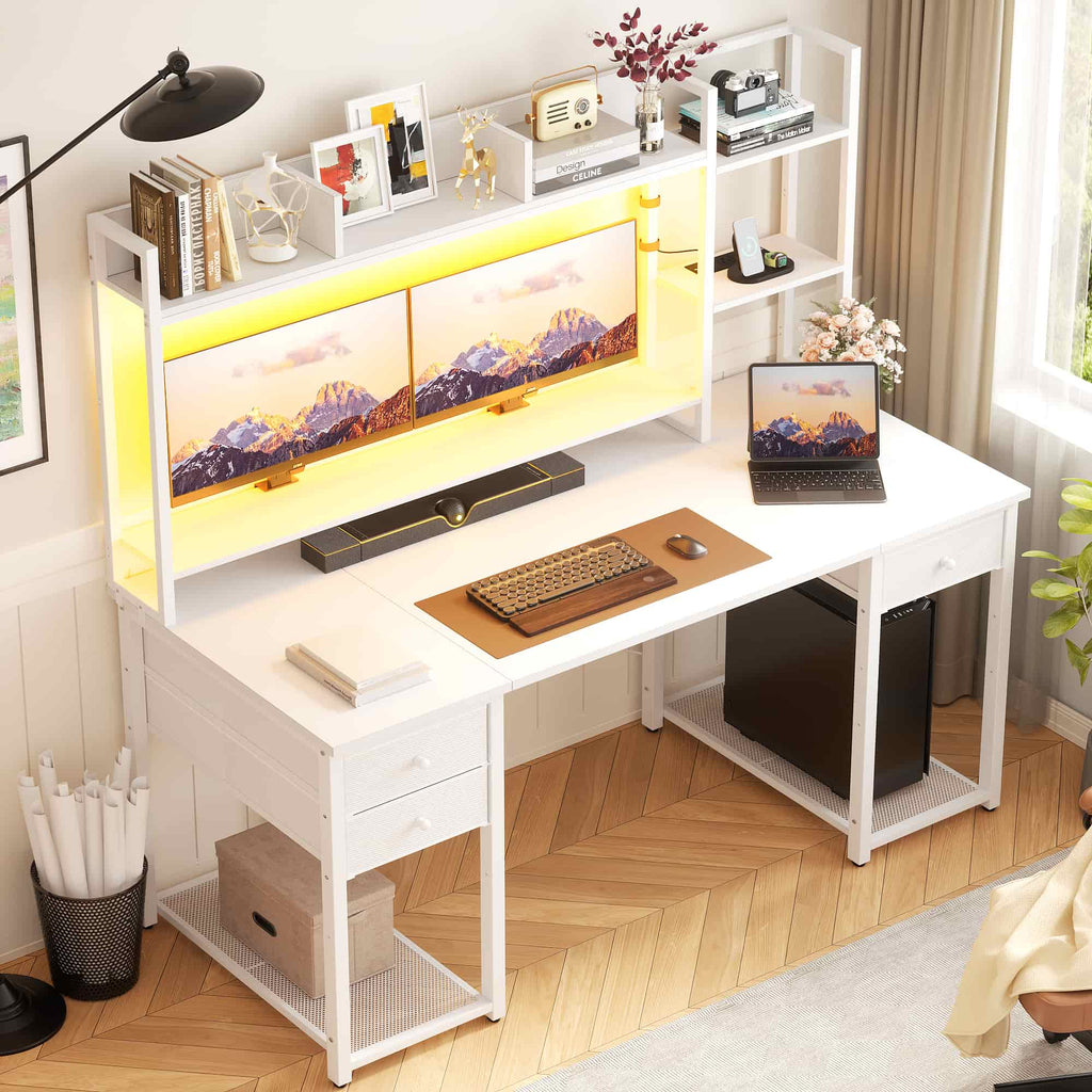 55'' Computer Desk with Hutch Storage