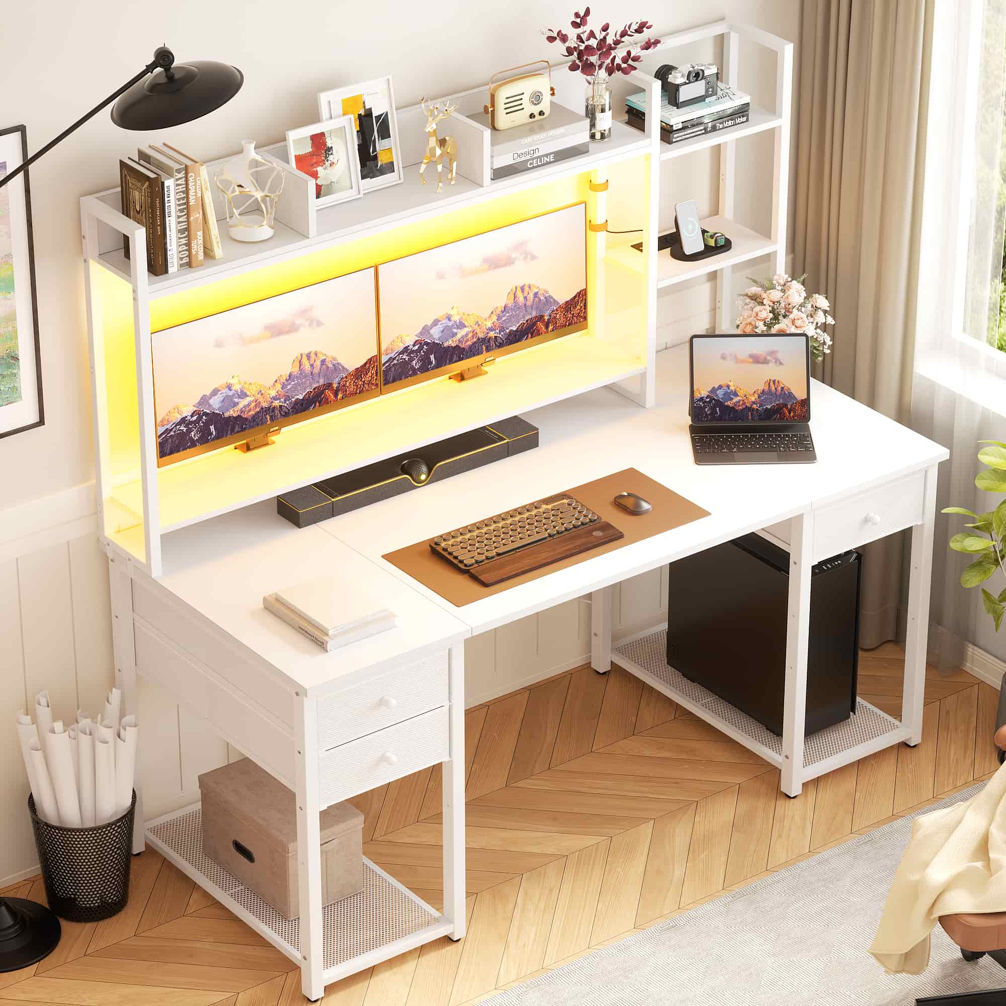 55'' Computer Desk with Hutch Storage