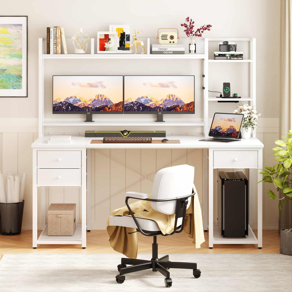 55'' Computer Desk with Hutch Storage