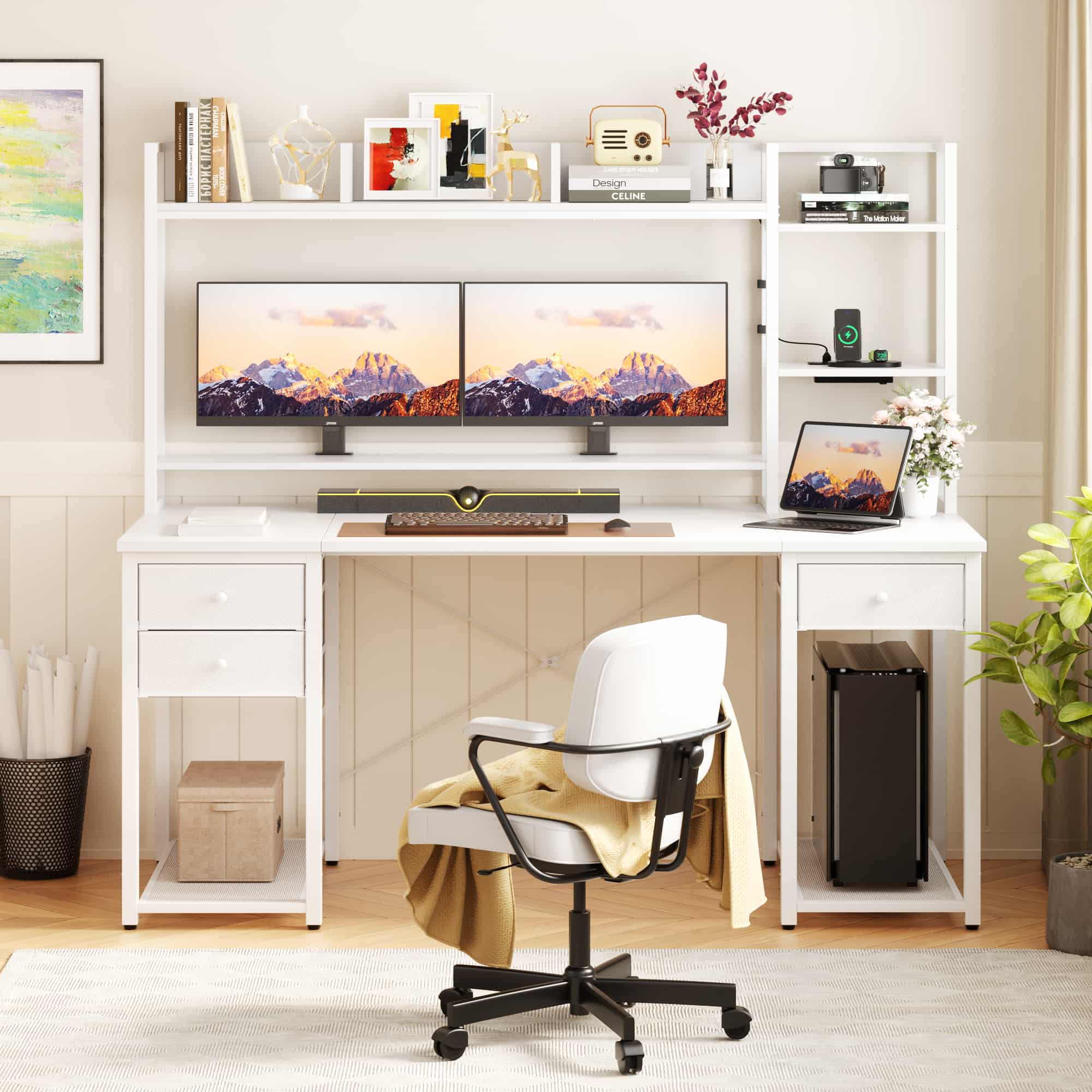 55'' Computer Desk with Hutch Storage