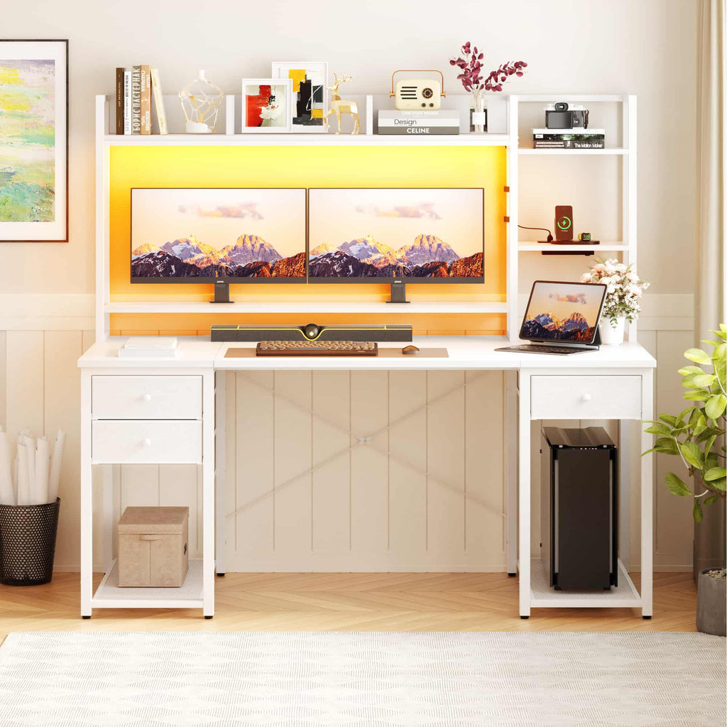 55'' Computer Desk with Hutch Storage