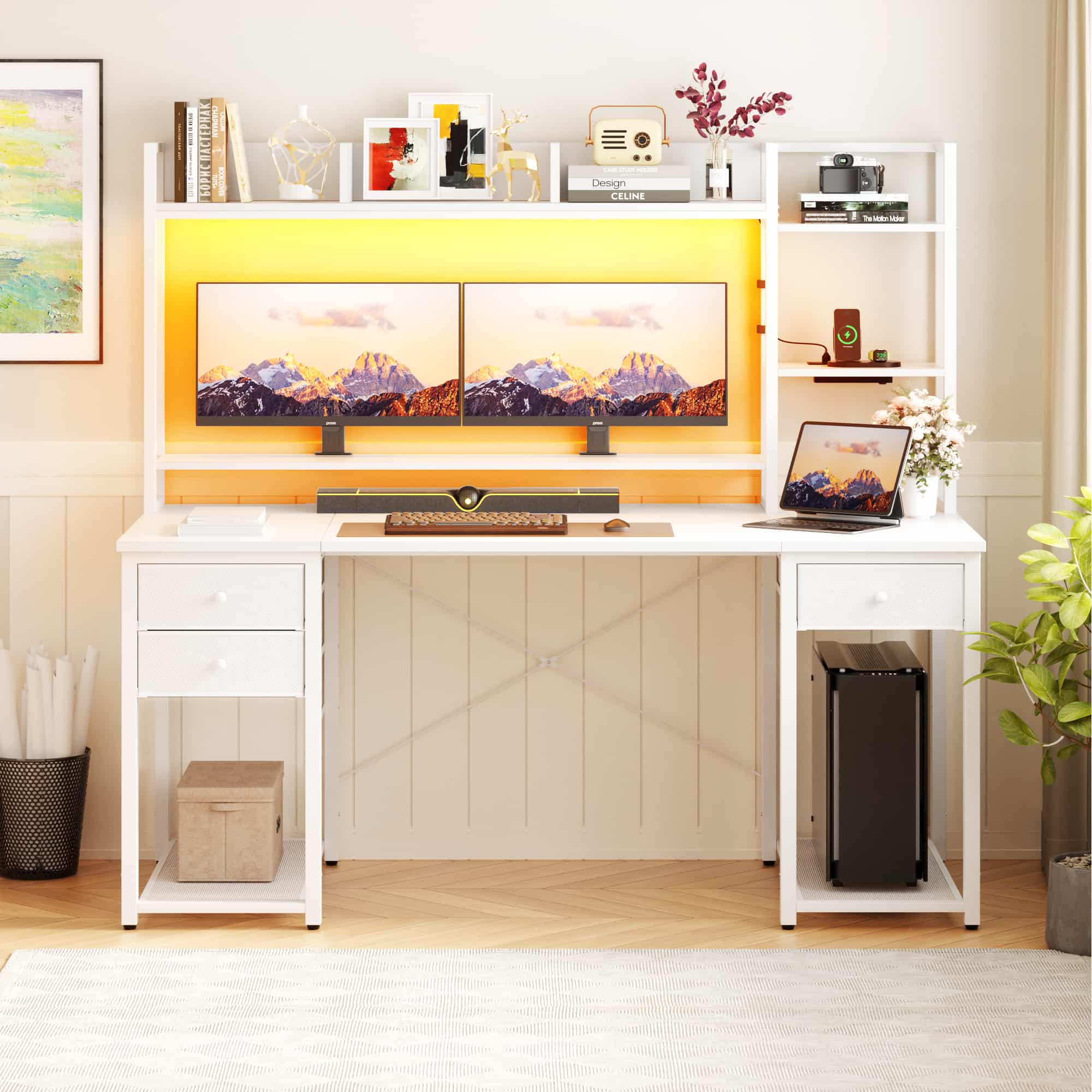 55'' Computer Desk with Hutch Storage