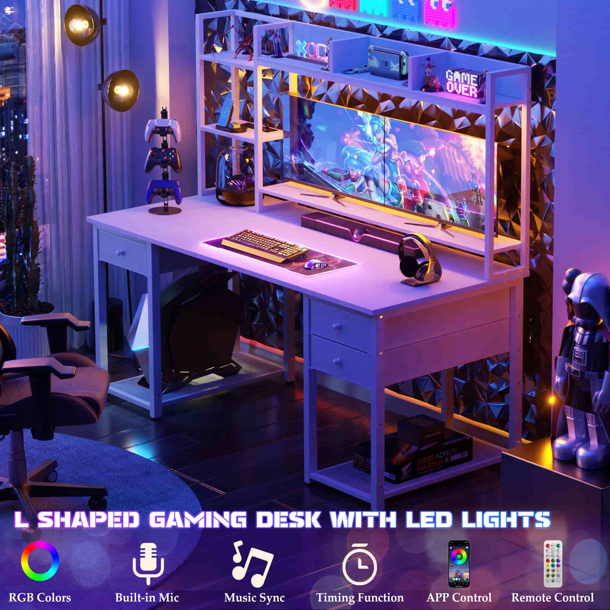 55'' Computer Desk with Hutch Storage