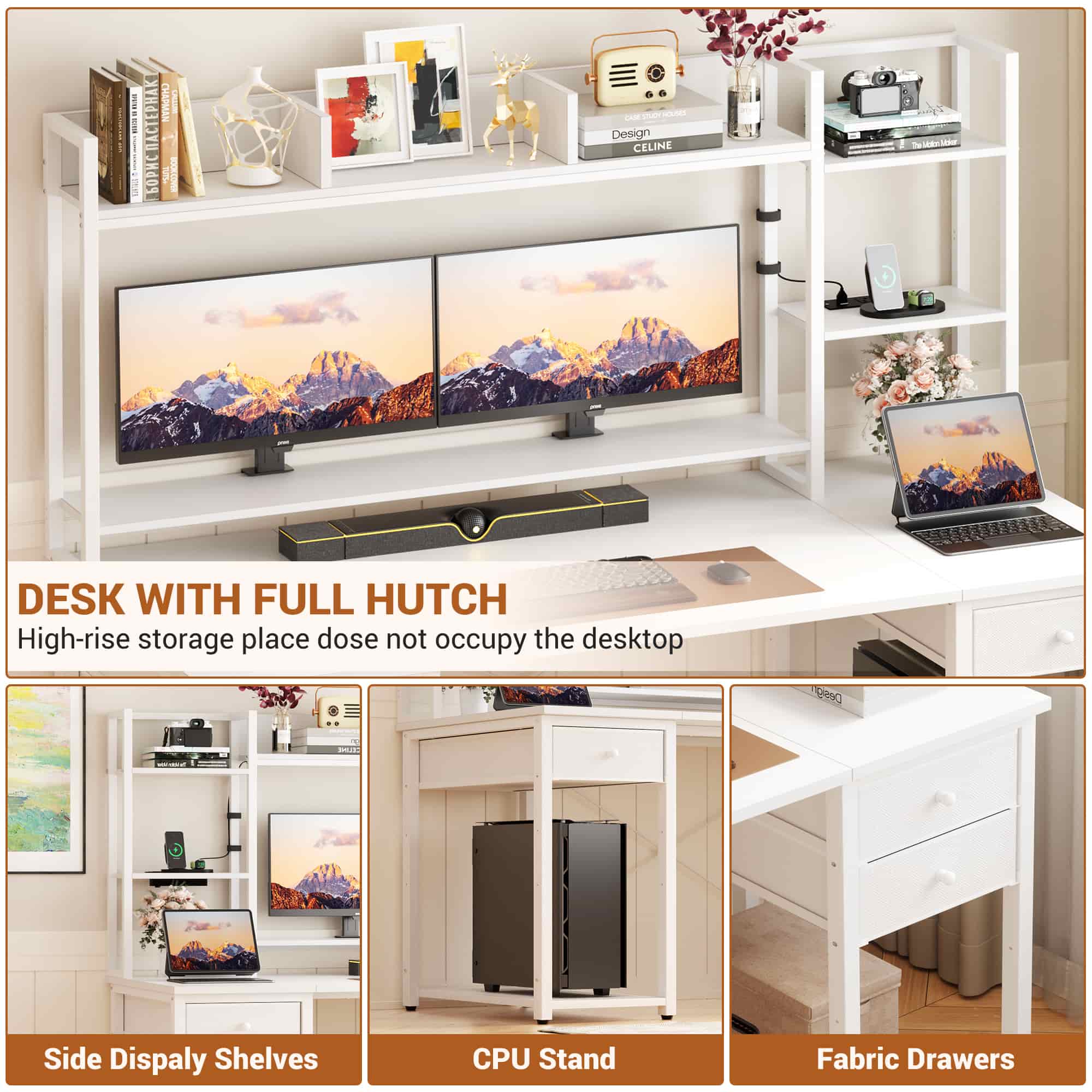 55'' Computer Desk with Hutch Storage