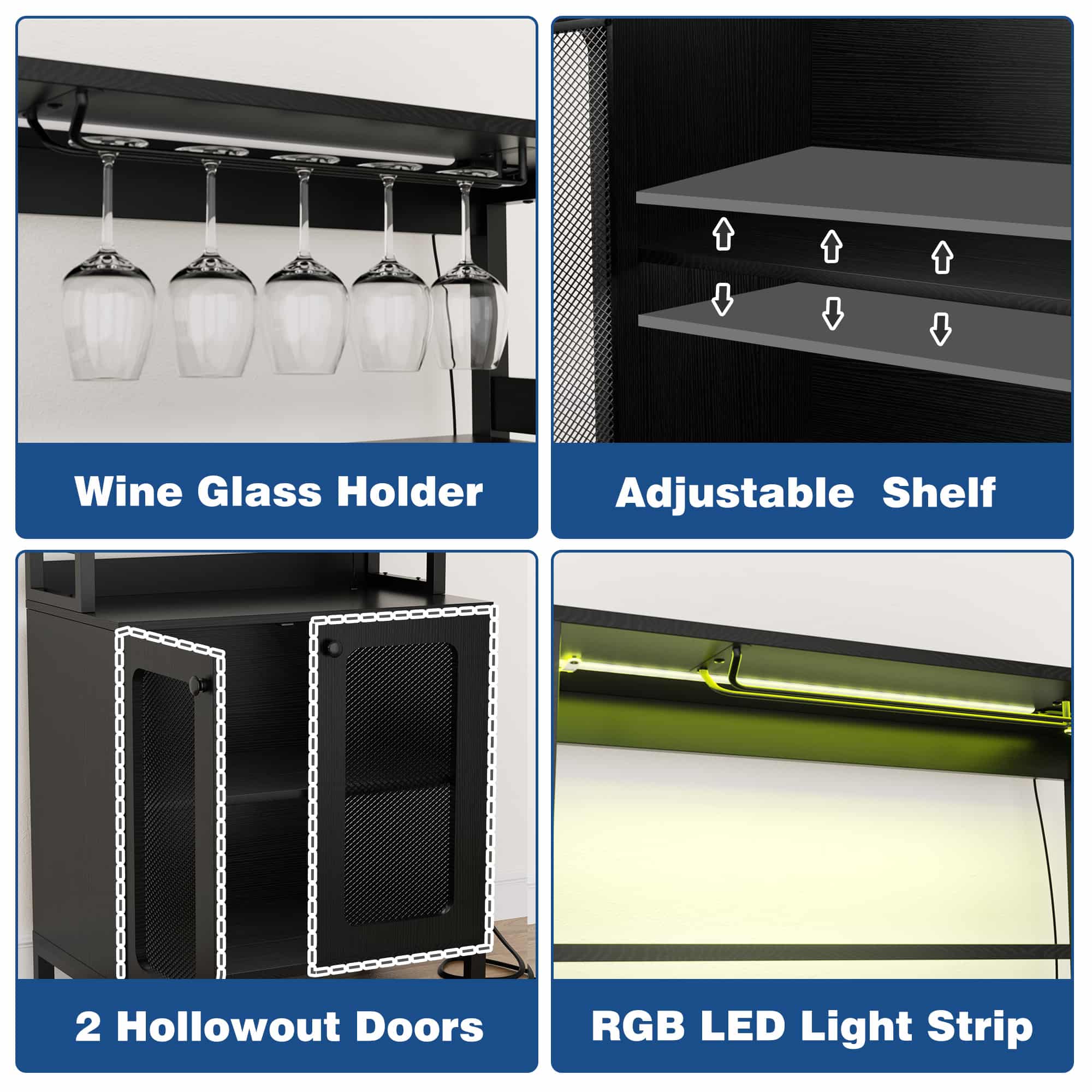 Tall Wine Cabinet with Power Outlets and RGB LED Lights