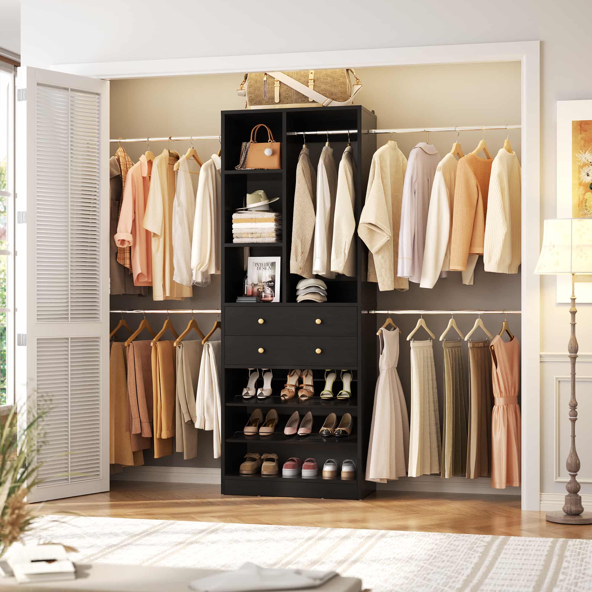 8FT Closet System with 4 Hanging Rods and Drawers