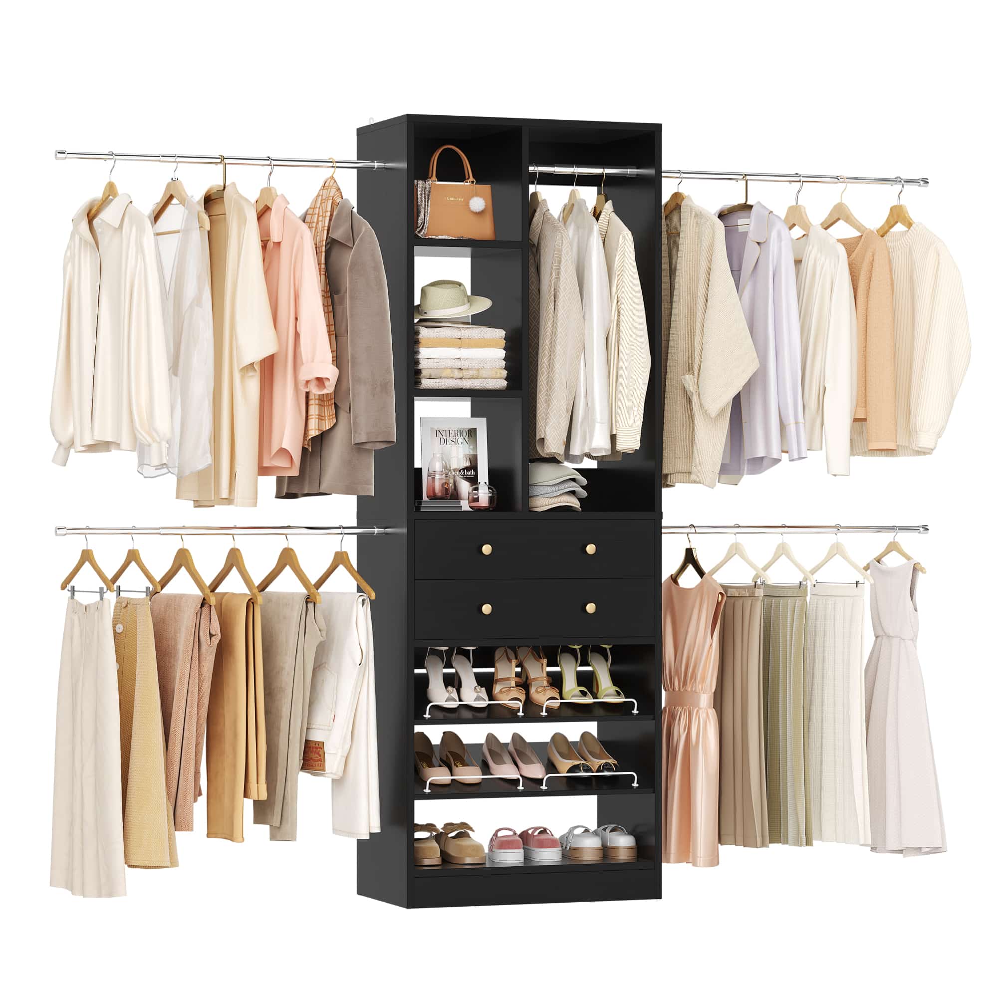 8FT Closet System with 4 Hanging Rods and Drawers