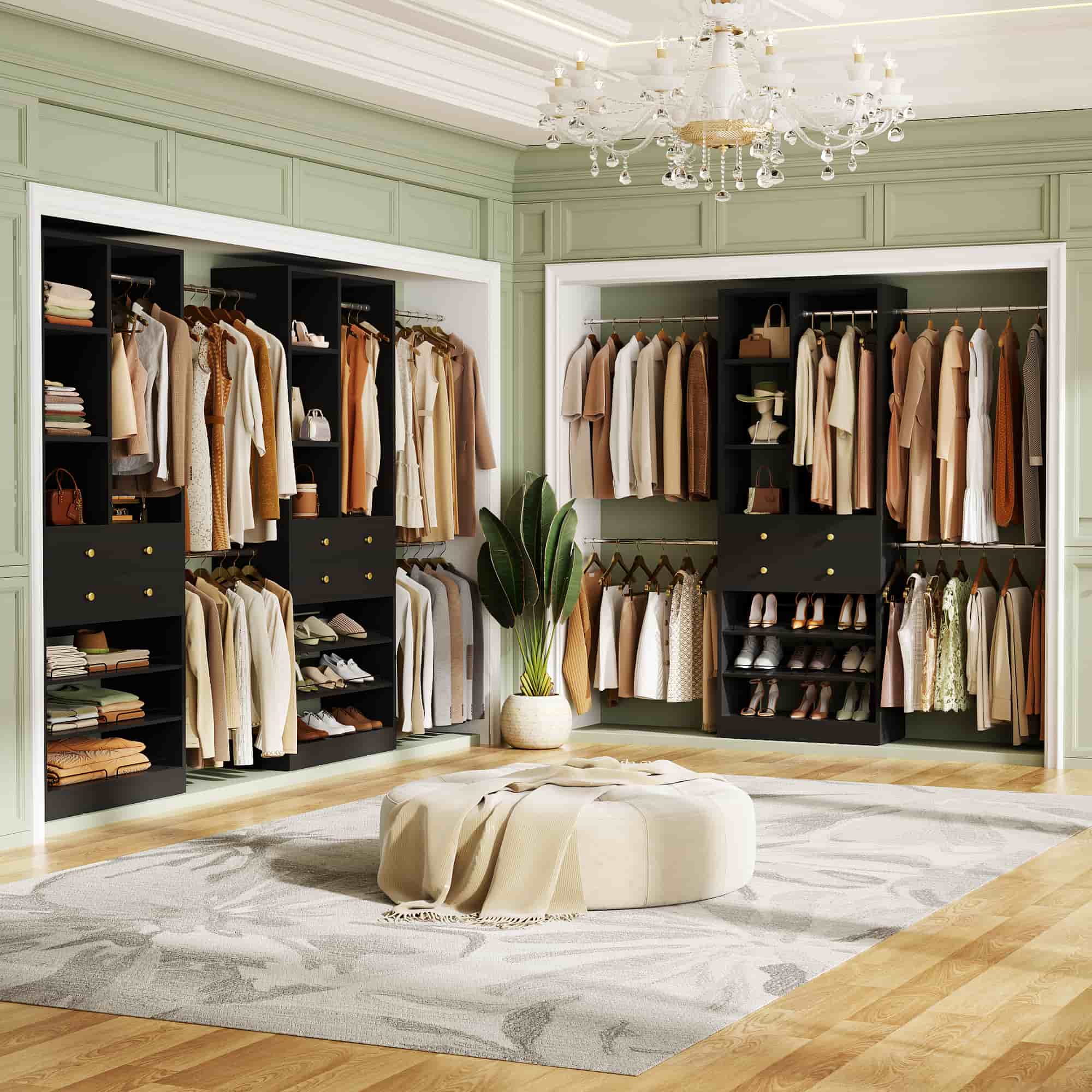 8FT Closet System with 4 Hanging Rods and Drawers