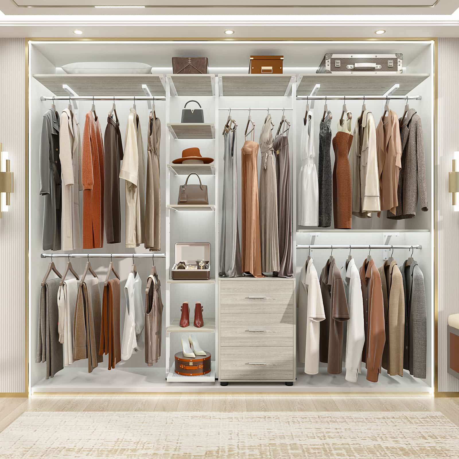 Wall Mounted Closet Organizer with Drawers and Shelves
