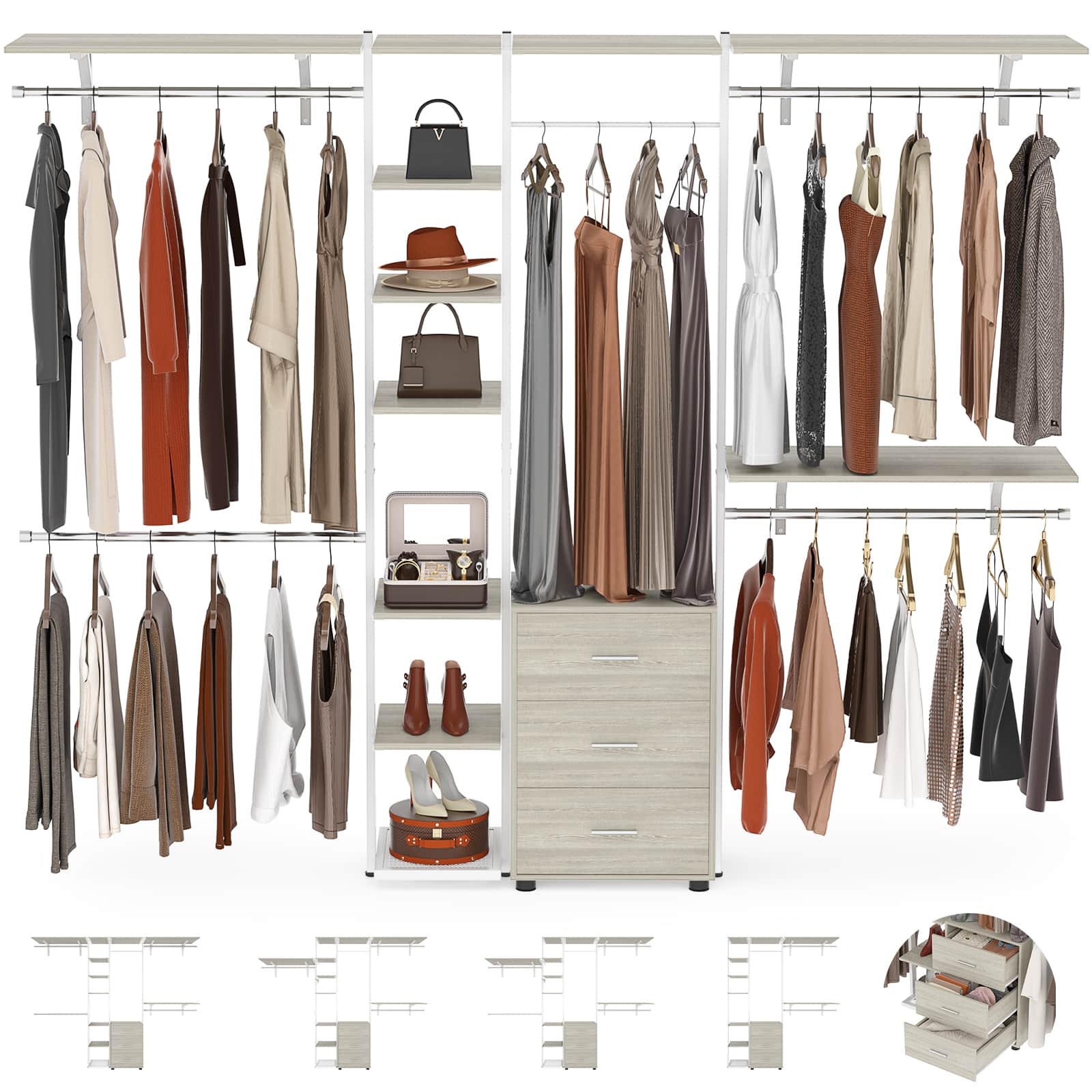Wall Mounted Closet Organizer with Drawers and Shelves