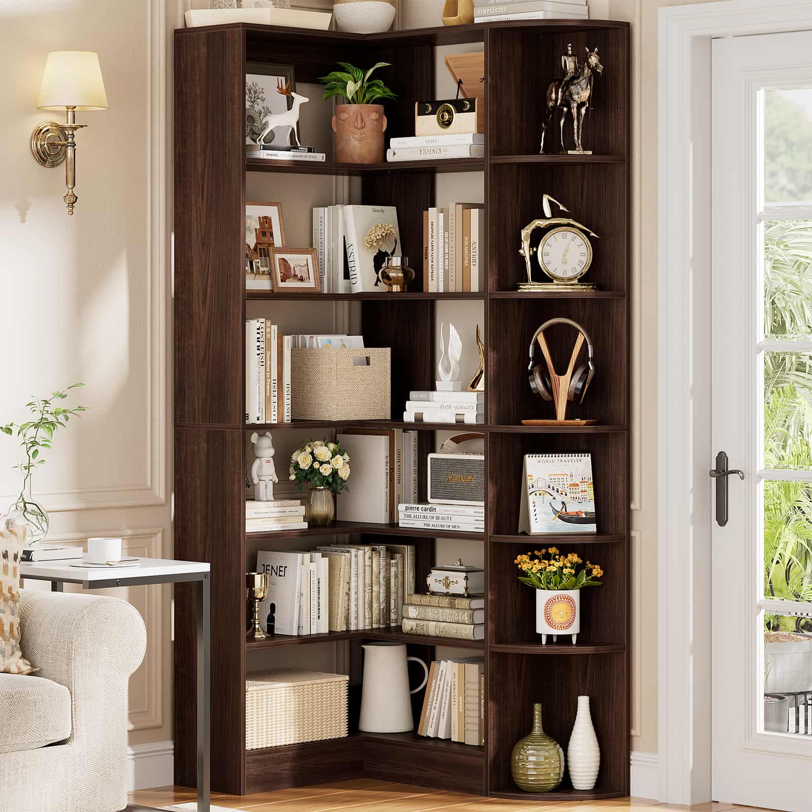 71'' Tall 6-Tier Corner Bookcase