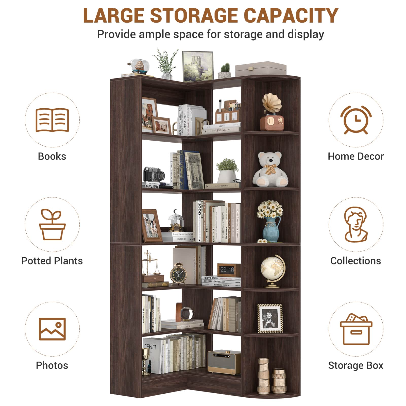 71'' Tall 6-Tier Corner Bookcase