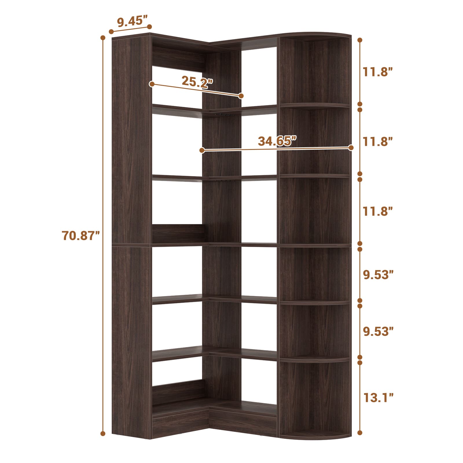 71'' Tall 6-Tier Corner Bookcase
