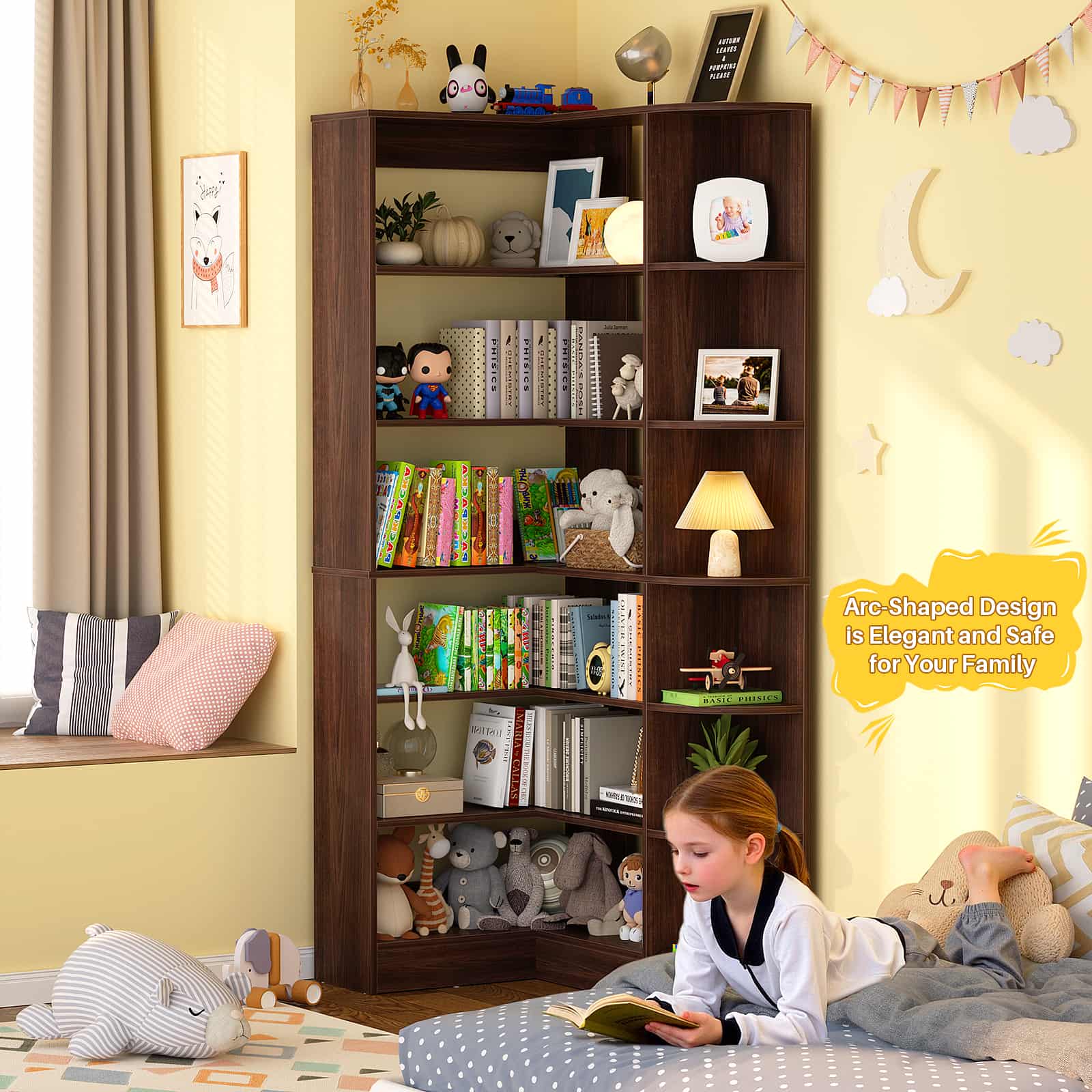 71'' Tall 6-Tier Corner Bookcase