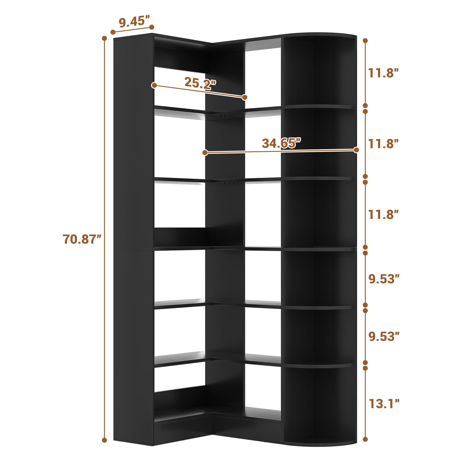 71'' Tall 6-Tier Corner Bookcase