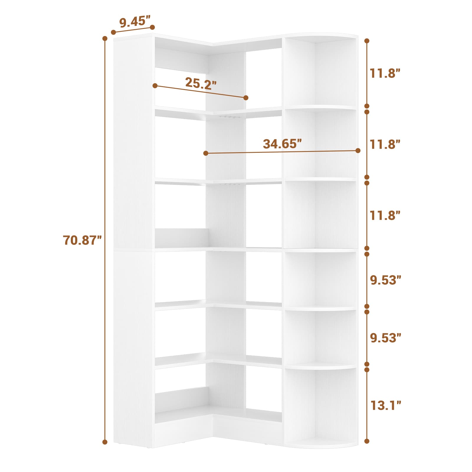 71'' Tall 6-Tier Corner Bookcase