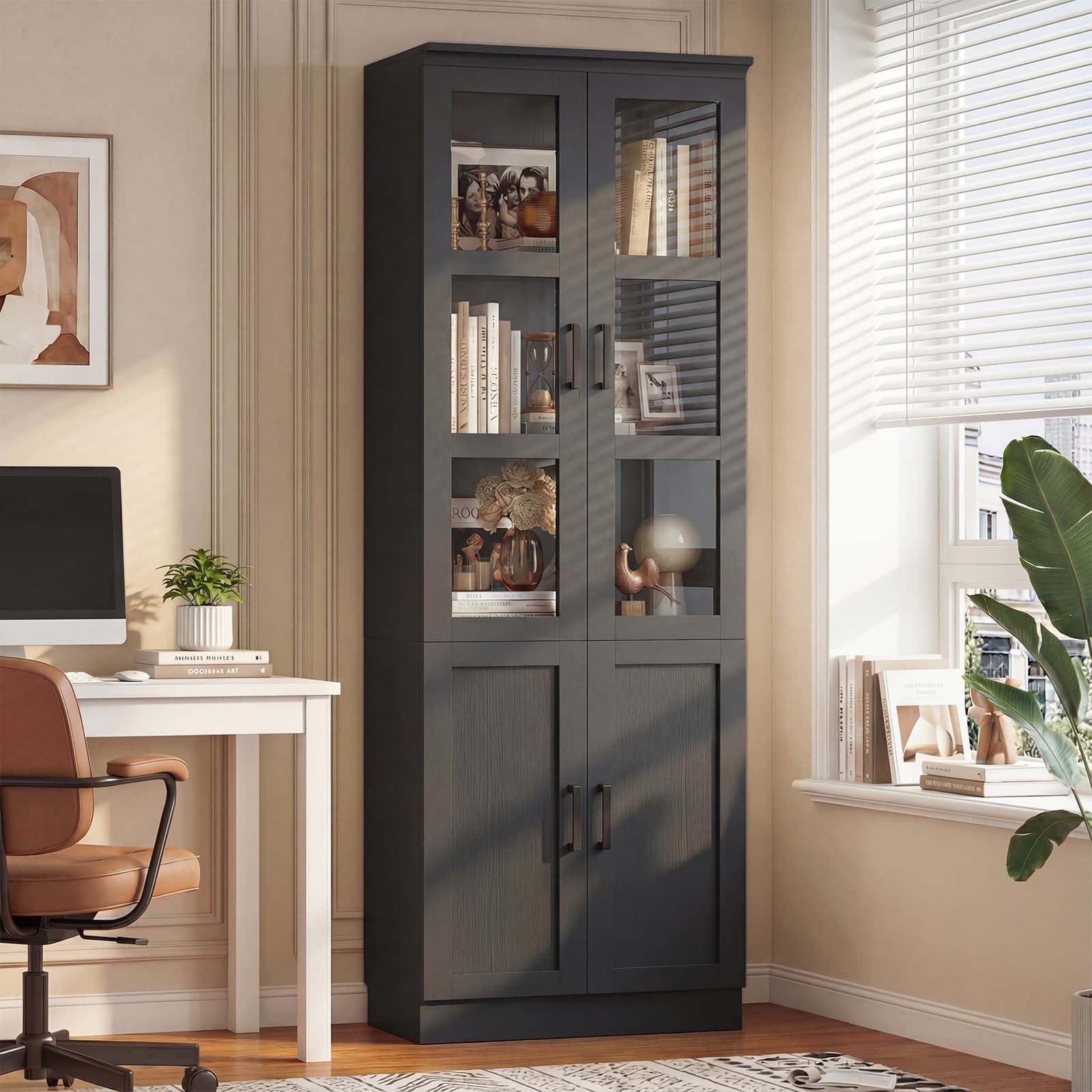 79.7'' Tall Pantry Cabinet with Glass Doors and Adjustable Shelves